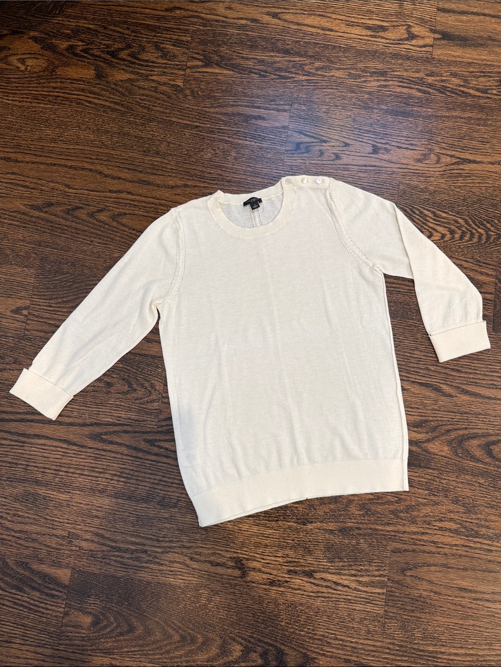 Ann Taylor Ivory Crewneck Sweater with Shoulder Button Detail
